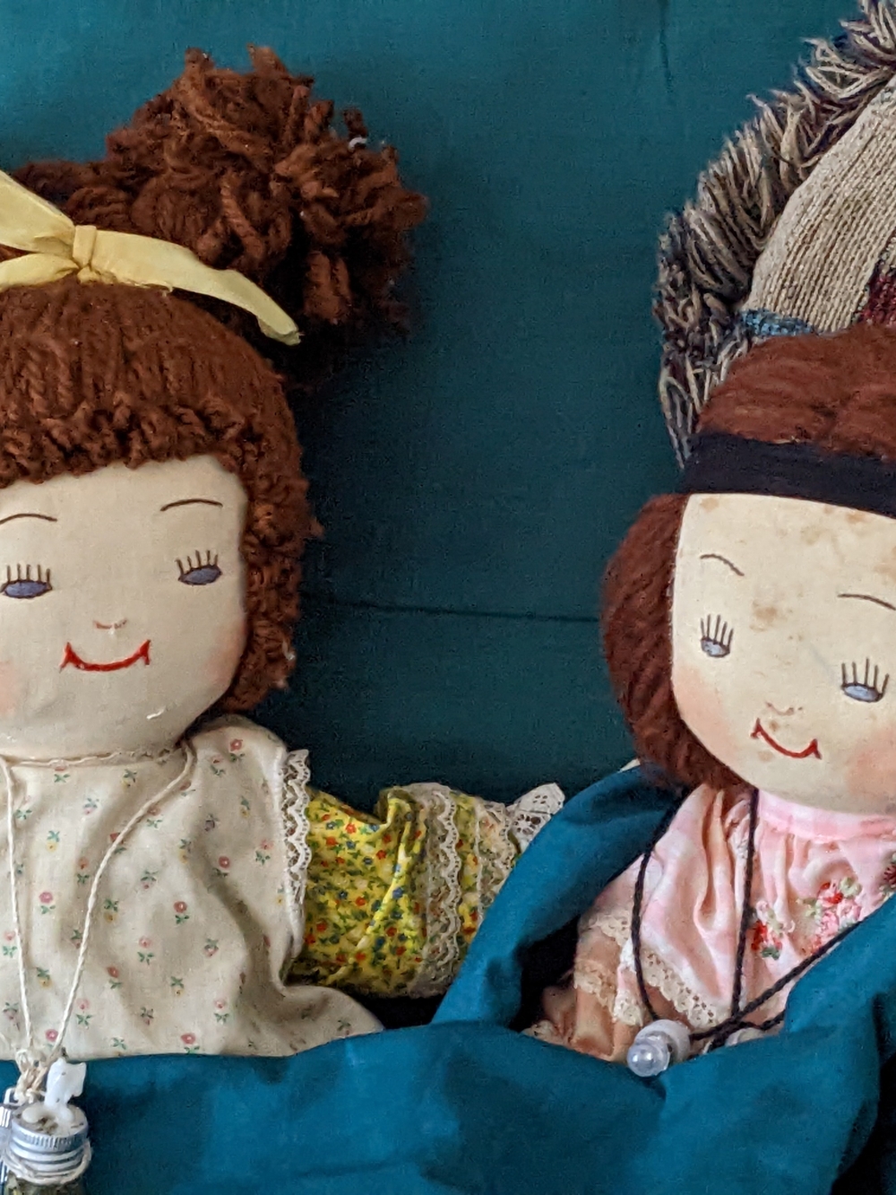 Vintage Pair of Handmade Cloth Dolls in Brown Hair and Outfit. Well Loved 🥰 - Picture 3 of 5